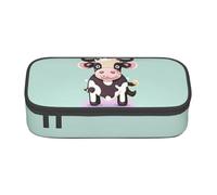 ssnmuk Cute Black Cow Large Capacity Compartment Stationery Bag, Travel Bag, Office Supplies Box, Makeup Bag