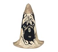 ssnmuk Cute Pug Dog Hooded cloak, fit for elf/wizard role-playing, costume parties, and cold weather gatherings