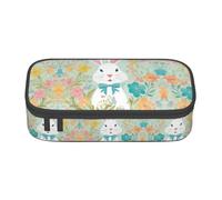 ssnmuk Easter Bunny Floral Large Capacity Compartment Stationery Bag, Travel Bag, Office Supplies Box, Makeup Bag