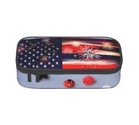 ssnmuk Firework American Flag 4Th of Julys Large Capacity Compartment Stationery Bag, Travel Bag, Office Supplies Box, Makeup Bag