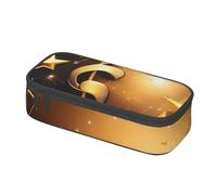 ssnmuk Gold Musical Note with Fallen Shiny Star Large Capacity Compartment Stationery Bag, Travel Bag, Office Supplies Box, Makeup Bag