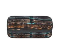 ssnmuk New York Manhattan Bridge Night Large Capacity Compartment Stationery Bag, Travel Bag, Office Supplies Box, Makeup Bag