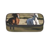 ssnmuk Running Horses Large Capacity Compartment Stationery Bag, Travel Bag, Office Supplies Box, Makeup Bag