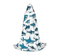 ssnmuk Shark Pattern with Various Gestures Hooded cloak, fit for elf/wizard role-playing, costume parties, and cold weather gatherings