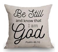 SSOIU Be Still and Know That I am God Psalm 46:10 Throw Pillow Cover Art Religious Home Decor Quote Bible Scripture Cushion Cover Cotton Linen 18 x 18 Inch