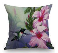 SSOIU Bird Hummingbird Flay with Flower Pattern Farmhouse Decor Family Decoration Sign Cotton Linen Home Decorative Throw Pillow Case Cushion Cover Sofa Couch, 18 x 18 in