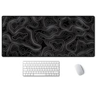 SSOIU Black Topographic Extended Gaming Mouse Pad XXL ArtSo Large Keyboard Mat Long Mousepad Desk Decor Writing Pad Non Slip Rubber Base Stitched Edges for Work, Game, Office, Home, 35.5" x 15.7"