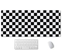 SSOIU Checkered Desk Mat Extended Gaming Mouse Pad (35.5x15.7 in), Large Stable Rubber Base Mousepad with Stitched Edges, Keyboard Mouse Mat Desk Pad for Work, Game, Office - Black White Checkerboard