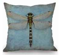 SSOIU Cotton Linen Home Decorative Dragonfly Grunge Blue Vintage Wings Dragon Throw Pillow Case Cushion Cover for Sofa Couch 18x18 inches