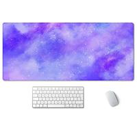 SSOIU Cute Purple Pastel Sky Desk Mat, Extra Large Desk Mat, Desk Mousepad Extended Large Non-Slip Rubber Base Waterproof Big Keyboard Mat with Stitched Edges for Gaming and Office 35.5 x 15.7 inch