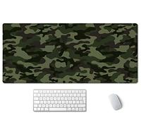 SSOIU Extended Gaming Mouse Pad (35.5x15.7 in), Large Non-Slip Rubber Base Mousepad with Stitched Edges, Waterproof Keyboard Mouse Mat Desk Pad for Work, Game, Office, Home - Green Camouflage