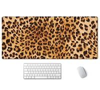 SSOIU Extended Gaming Mouse Pad (35.5x15.7 in), Large Non-Slip Rubber Base Mousepad with Stitched Edges, Waterproof Keyboard Mouse Mat Desk Pad for Work, Game, Office, Home - Leopard Print