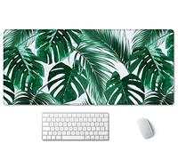 SSOIU Extended Gaming Mouse Pad (35.5x15.7 in), Large Stable Rubber Base Mousepad with Stitched Edges, Keyboard Mouse Mat Desk Pad for Work, Game, Office, Home - Tropical Palm Leaves