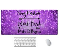 SSOIU Extended Mouse Pad Stay Positive Work Hard and Make It Happen Inspirational Quotes Mousepad Art Purple Glitter Black Quote Non-Slip Water-Resistant Rubber Base Computer Keyboard Mouse Mat