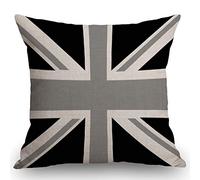 SSOIU Farmhouse Decorative Throw Pillow Cover National Flag of The United Kingdom UK Aka Union Jack in Black and White Decoration Home Decor Cotton Linen Cushion Case for Sofa Couch, 18" x 18"