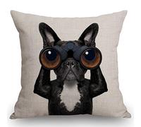 SSOIU French Bulldog Presents Pillow Cocer, French Bulldog Pillow, Bulldog Cotton Linen Throw Pillow Case Cushion Cover Pillowcase for Sofa Home Bed Decorative 18"x18"