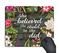 SSOIU Gaming Mouse Pad She Believed She Could So She Did Inspirational Quotes, Vintage Floral Rustic Wood Motivational Quote Mouse Pads for Computers
