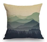SSOIU Green Mountains in The Fog Decoration Cotton Linen Home Decorative Throw Pillow Case Cushion Cover for Sofa Couch, 18" x 18"