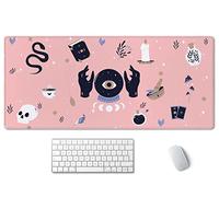 SSOIU Large Mouse Pad, Cute Pink Goth Desk Mat for Desktop, Women Girls Waterproof Gaming Mousepad, Boho Witch Computer PC Laptop Protector Writing Pads for School Office Home 35.5" x 15.7"