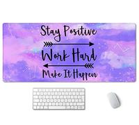 SSOIU Large Mouse Pad, Full Desk XXL Extended Gaming Mouse Pad 35.5" X 15.7", Stay Positive Work Hard and Make It Happen Inspirational Quotes Mousepad Art Pink Purple Starry Sky Black Quote Desk Mat