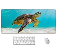 SSOIU Large Mouse Pad, Full Desk XXL Extended Gaming Mouse Pad 35.5" X 15.7", Waterproof Desk Mat with Stitched Edge, Non-Slip Laptop Computer Keyboard Mousepad for Office & Home, Sea Turtle