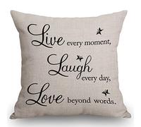 SSOIU Live Every Moment, Laugh Every Day, Love Beyond Cotton Linen Home Decorative Quote Words Throw Pillow Case Cushion Cover for Sofa Couch 18x18 inches