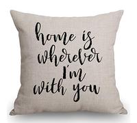 SSOIU Quote Saying Decor Throw Pillow Covers Home is Wherever I'm with You with Motivational Words Cotton Linen Decorative Pillow Covers for Home Sofa Bed Room Pillowcase 18"x18"