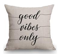 SSOIU Throw Pilow Cover - Good Vibes Only - Black White Pillow Cover - Quote Decoration Cotton Linen Home Decorative Throw Pillow Case Cushion Cover for Sofa Couch, 18" x 18"