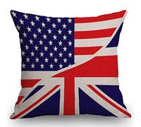 SSOIU USA American Flag and The Union Jack British Flag Throw Pillow Cover Farmhouse Cushion Case for Sofa Couch 18x18 Inches Cotton Linen 18x18 inches