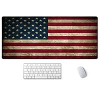 SSOIU Vintage American Patriotic US Flag Mouse Pad 35.5 X 15.7 Inch XXL Full Desk Mousepad Extended Large Non-Slip Rubber Base Waterproof Big Keyboard Mat with Stitched Edges for Gaming and Office