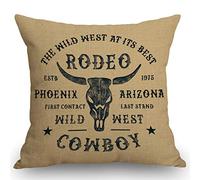 SSOIU Vintage Rodeo Cowboy Decorative Throw Pillow Covers 18x18 Inches Cotton Linen Cushion Cover for Home Couch Sofa Bench Decor