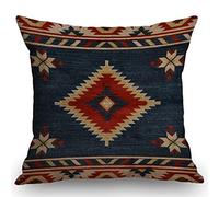 SSOIU Vintage Southwest Throw Pillow Case,Cotton Linen Cushion Cover Square Standard Home Decorative Blue Red