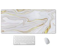 SSOIU White Gold Marble Desk Mat, Desk Pad, Large Mousepad, Large Mouse Pad 35.5" x 15.7" XXL Extended Gaming Mouse Pad Mat with Non-Slip Base Stitched Edge Mousepad for Computer