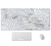 SSOIU White Topographic Desk Mat Topography Home Office Decor Large Gaming Desk Mat White Desk Mat Extended Gaming Mouse Pad (35.5x15.7 in), Large Non-Slip Rubber Base Mousepad with Stitched Edges