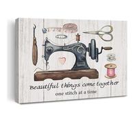 SSOPTMCB Beautiful Things Come Together Sewing Art, Vintage Sewing Machine Canvas Wall Decor, Farmhouse Style Print for Sewing Lover's Home & Craft Room(Framed,12x18inch(30x45cm))