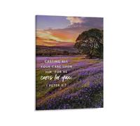 SSOPTMCB Cast Your Cares Upon Him Wall Art, 1 Peter 5:7 Scripture Canvas Poster, Comforting Christian Decor for Anxiety, Home, Office(Framed,08x12inch(20x30cm))