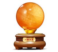 SSOPTMCB Citrine Crystal Sphere Ball Feng Shui Ornament Yellow - Iceland Spar Gemstone +Wooden Stand, Home Hotel Company Decoration, ball-13cm Gemstone Stone