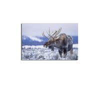 SSOPTMCB Stunning Elk Moose Canvas Print, Unframed Wildlife Wall-Art, Rustic Lodge Decor for Cabin, Living Room, Office(Framed,12x18inch(30x45cm))