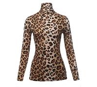 SSOULM Women’s Slim Fit Lightweight Sweater - Made in USA, Soft Rayon Turtleneck Layering Top (Plus Size), Stt023_leopard, 3XL