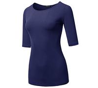 SSOULM Women's Basic Stretchy 1/2 Sleeve Crewneck Slim Fit T-Shirt Top Clothing with Plus Size, Stt017_navy, S