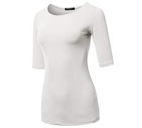 SSOULM Women's Basic Stretchy 1/2 Sleeve Crewneck Slim Fit T-Shirt Top with Plus Size, Stt017_ivory, S