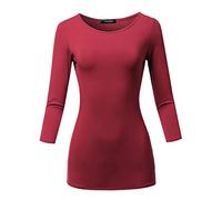 SSOULM Women's Casual 3/4 Sleeve Stretchy Slim Fit Basic T-Shirt Top with Plus Size, Stt018_burgundy, 1X