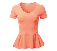 SSOULM Women's Classic Stretchy Short Sleeve Flare Peplum Blouse Top with Plus Size, Stt020_peach, 3X