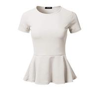 SSOULM Women's Classic Stretchy Short Sleeve Flare Peplum Blouse Top with Plus Size, Stt021_white, 1X