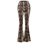 SSOULM Women's Stretchy Wide Leg High Waist Bell Bottom Flare Pants with Plus Size, Spa001_snakeskin, M