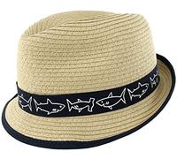 SSP Hats Premium Boys Straw Trilby in Navy Shark Design, Size: One Size
