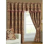 SSP Heavy Weight Jacquard Chenille Luxury Curtain Pair Fully Lined Pencil Pleat with Matching Pelmet Tiebacks Pair Burgundy W 66 x L 72