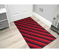 SSPL Modern Striped Pattern Rug Rectangular Non Slip Polypropylene Soft Rug Large Hallway Runner Allergy Friendly Small Mat for Indoor-Outdoor Area Kolm-Red Black Best Washable Carpet 50x80 cm