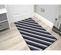 SSPL Modern Striped Pattern Rug Rectangular Non Slip Polypropylene Soft Rug Large Hallway Runner Allergy Friendly Small Mat for Indoor-Outdoor Area Kolm-Grey Black Best Washable Carpet 40x60 cm