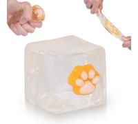 Ssqauvig Cat Paw Ice Cube Squishy,Medium 1.98 Inch Stress Cube Squeeze Toy,Soft Slow Rebound Squishy Cube for Stress Relief,Sensory Fidget Toys for Anxiety for Kids (1, Transparent Orange cat paw)